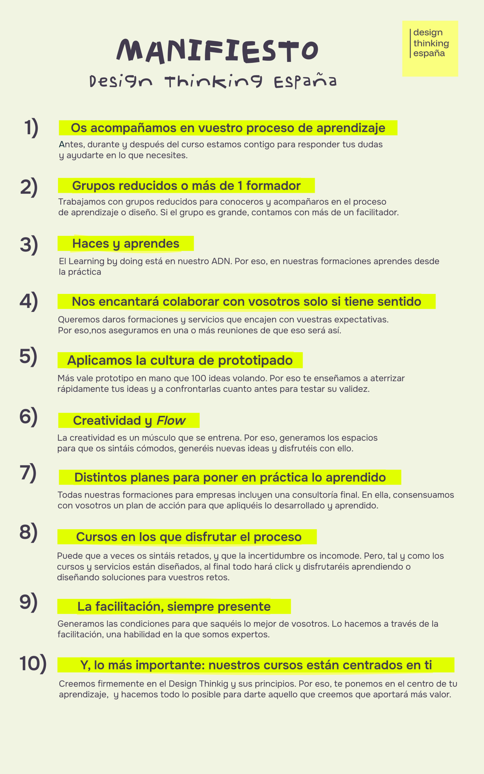 Manifiesto formación Design Thinking España